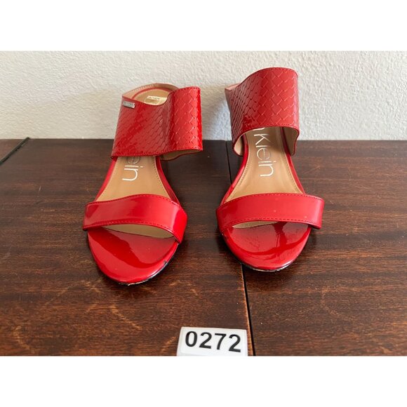 Calvin Klein Cecily Sandals Mule Womens Sz 9 Red Leather Open Toe Slip On Heeled - Picture 6 of 11